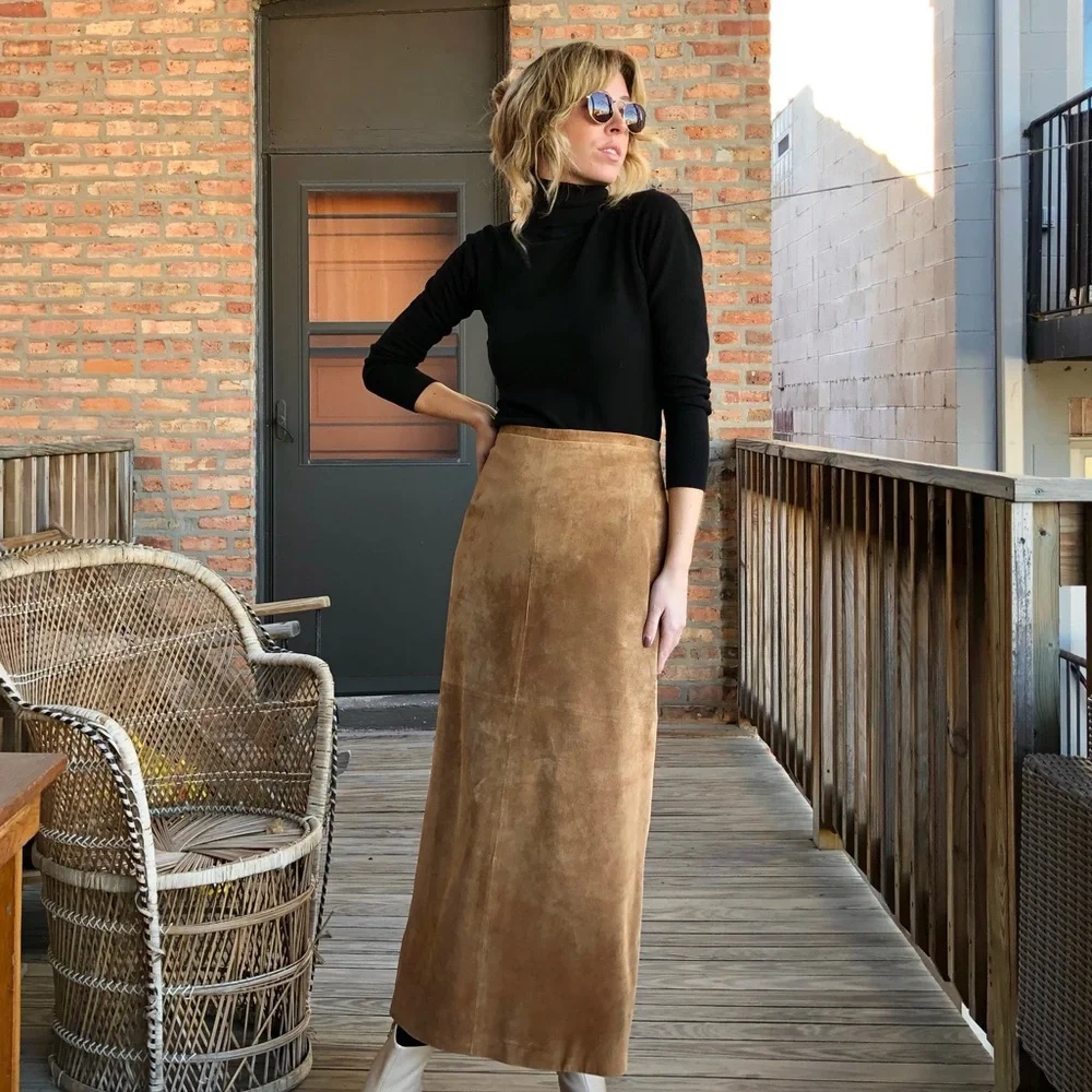 Vintage Genuine Suede Maxi Skirt - Picture 4 of 7